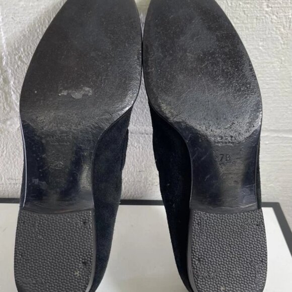 Vintage GUCCI GG Horsebit Web Loafers Black Suede Slip On Women's Size 7 B - Picture 10 of 12